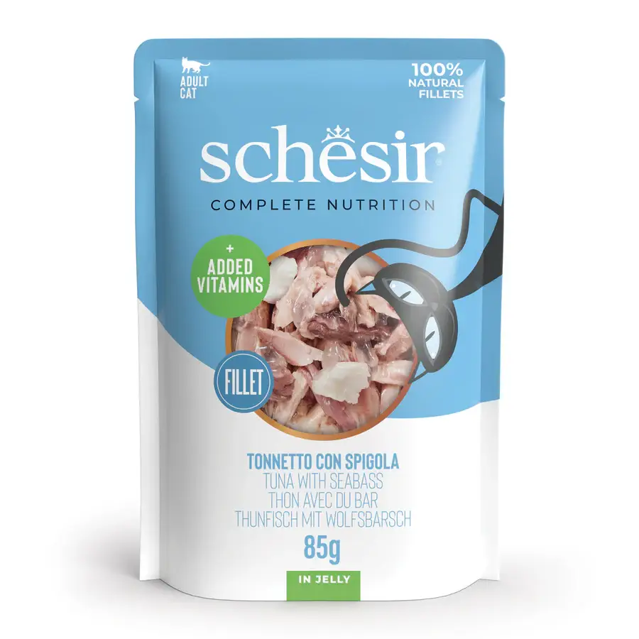 Schesir Tonijn met Zeebaars in Gelatine 85 gr