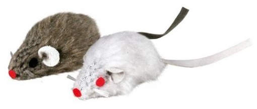 Trixie 2 knuffel muisjes met belletje, 5 cm, wit/grijs 5 cm