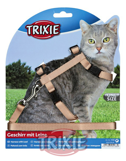 Trixie Kattentuig + loopband, nylon 26-43 cm