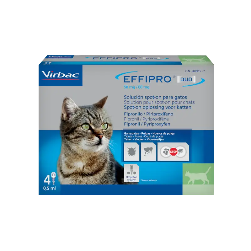 Virbac Effipro Duo spot, 4 Pipetten voor katten 4 Pipetten