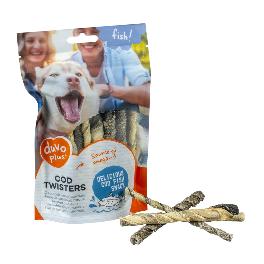 Duvo Plus Twisters-snacks met kabeljauw voor honden 100 gr