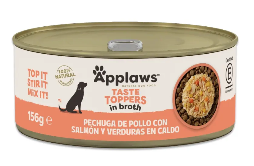 Applaws Natvoer-topper met kip, zalm en groenten in bouillon voor honden 156 GR