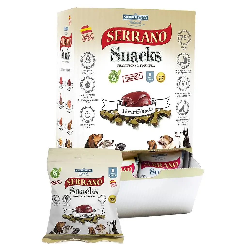 12x Mediterranean Natural Serrano leversnacks voor honden 100 gr