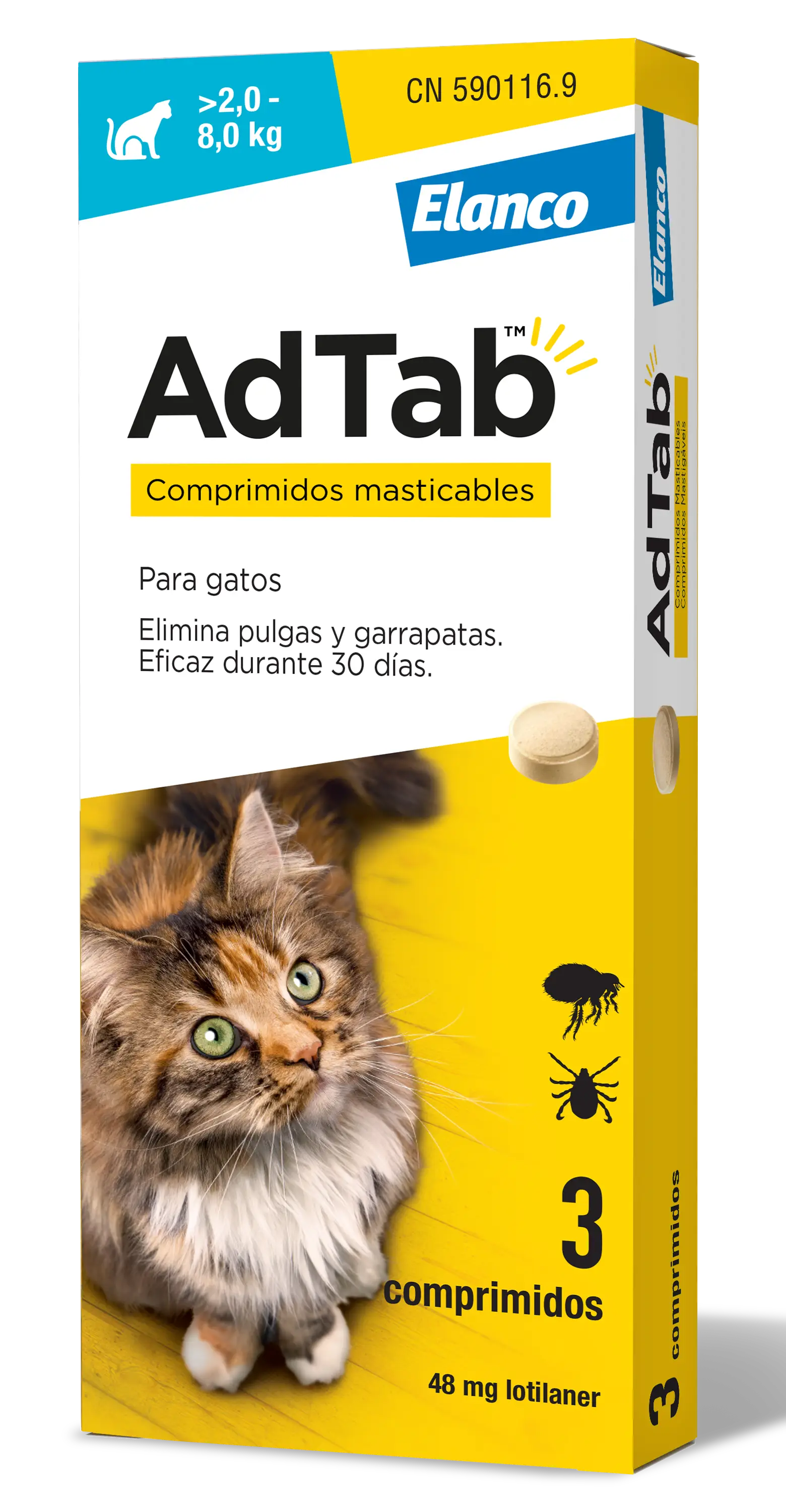 AdTab Antiparasitaire kauwtabletten voor katten van 2-8 kg (48mg) 1 comprimido (48mg)