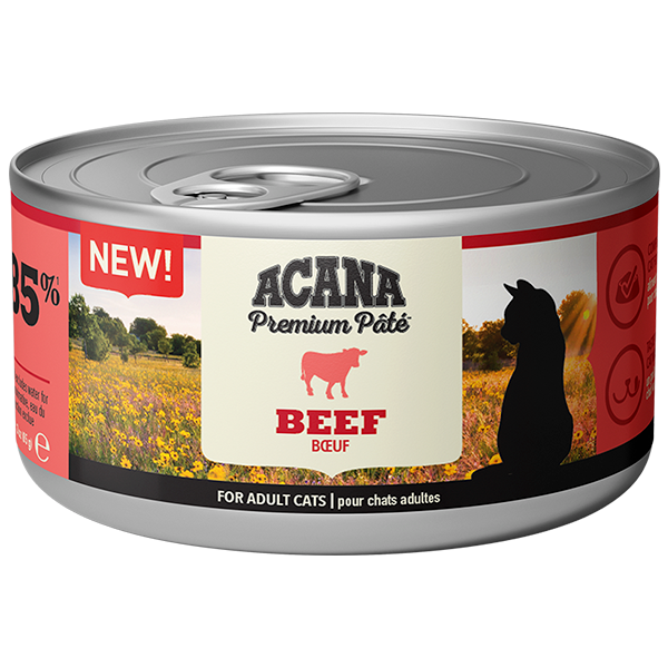 6x Acana Premium natvoer voor katten – rundvleespaté 85 gr