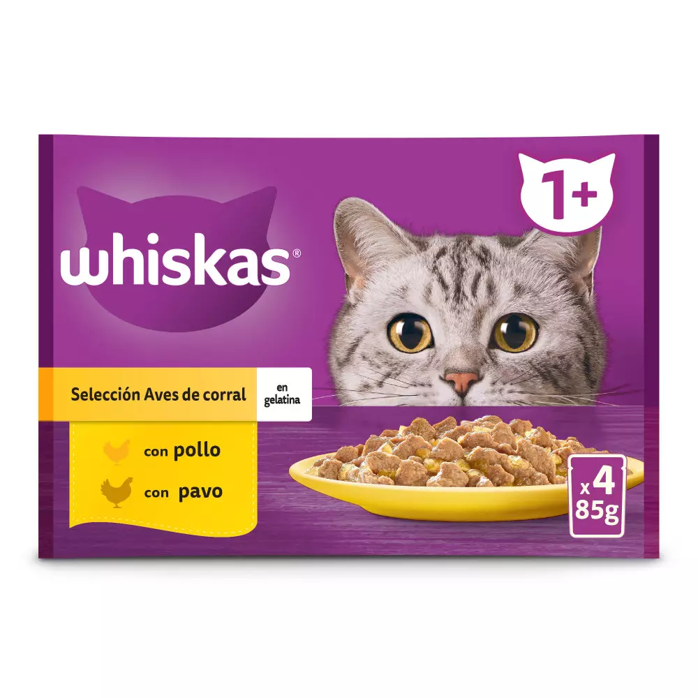Whiskas Natvoer voor katten – gevogelteselectie 4x85 gr