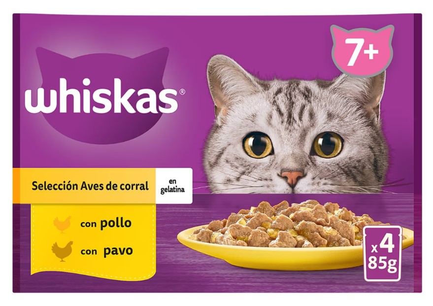 Whiskas Core +7 multipack natvoer voor katten – gevogelteselectie 4x85 gr