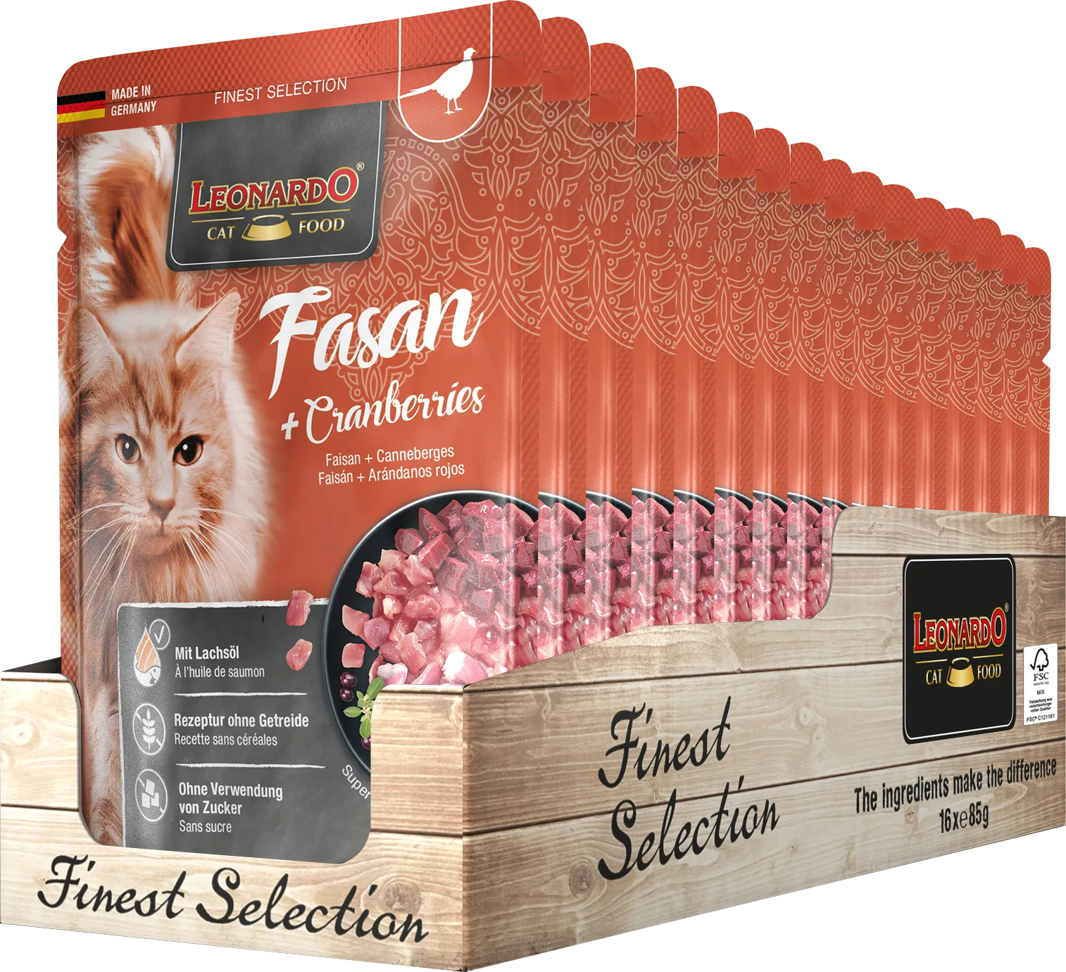 Leonardo Natvoer voor katten – menu met fazant + cranberry 16x85 gr