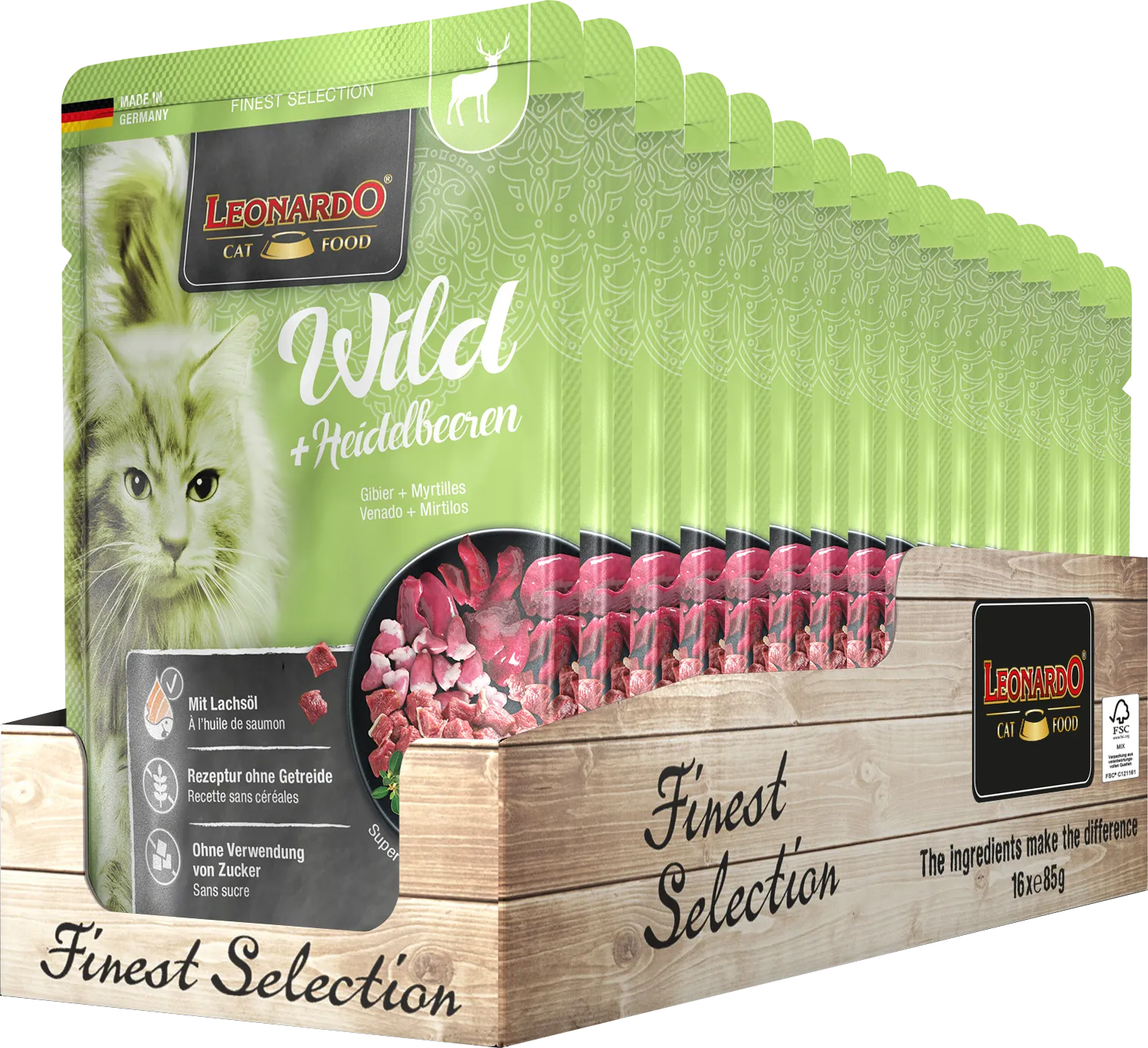 Leonardo Natvoer met hert en cranberry's voor katten 16x85 gr
