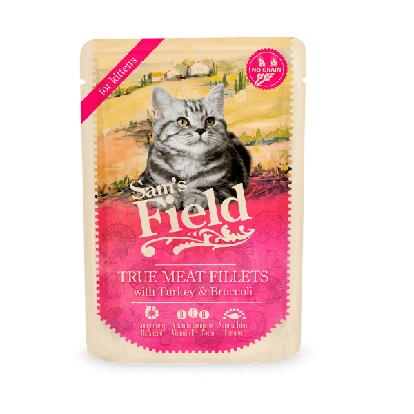 Sam's Field Natvoer met kalkoen en broccoli voor kittens 85 gr