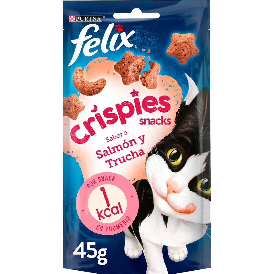 Purina Felix Crispies snacks met zalm en forel voor katten 180 GR