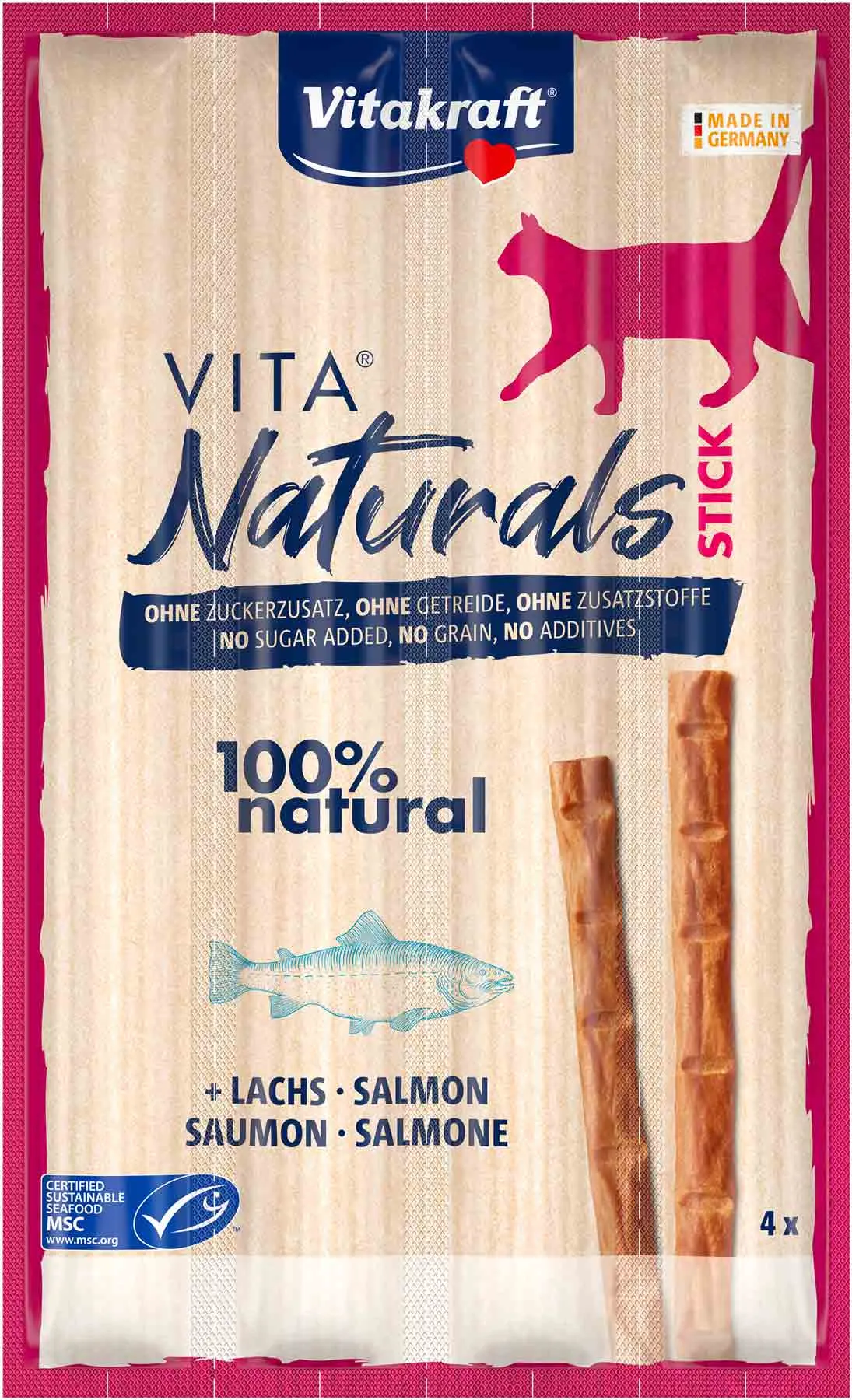 Vitakraft Vita Naturals zalmsticks voor katten 4x5 gr