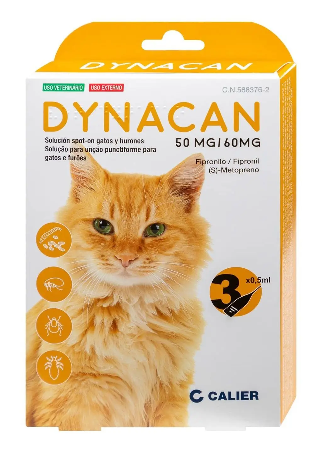 Calier Dynacan antiparasitair middel tegen vlooien en teken voor katten 3 Pipetas