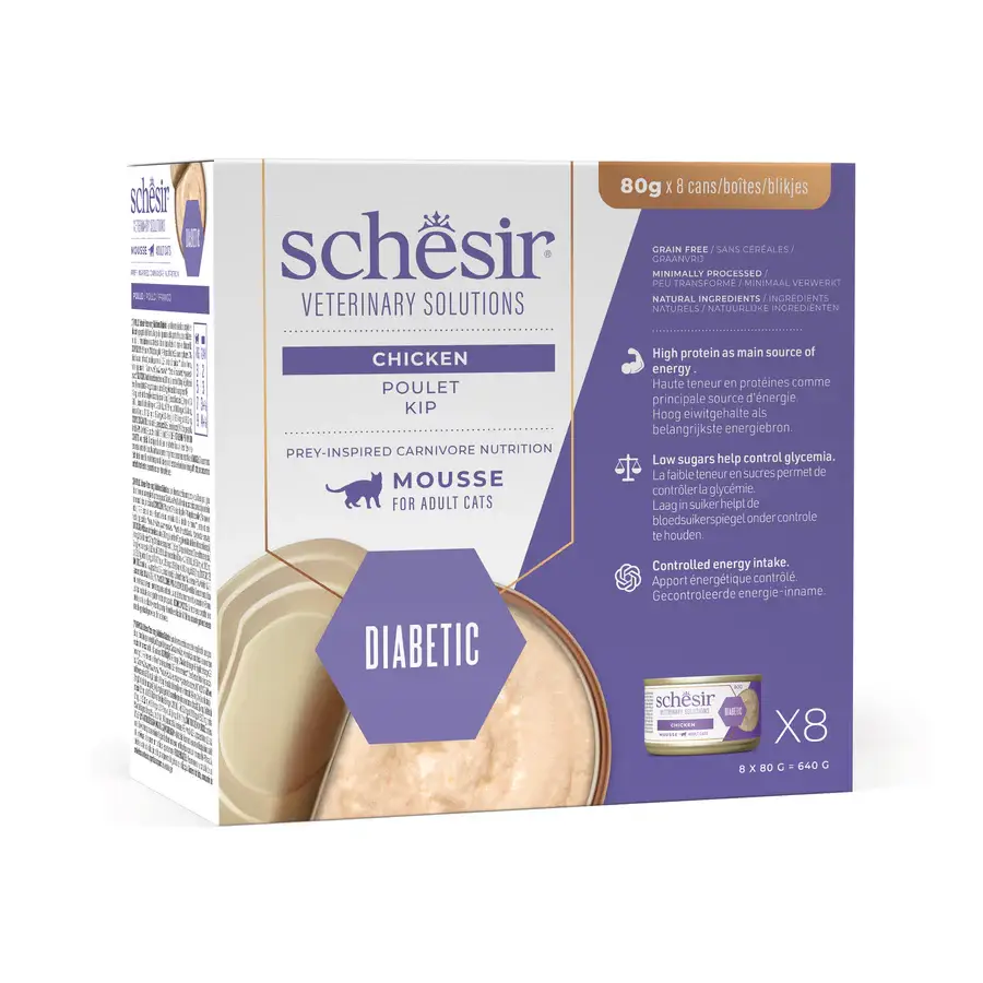 Schesir Diabetic natvoer met kip in mousse voor katten 8x80 gr