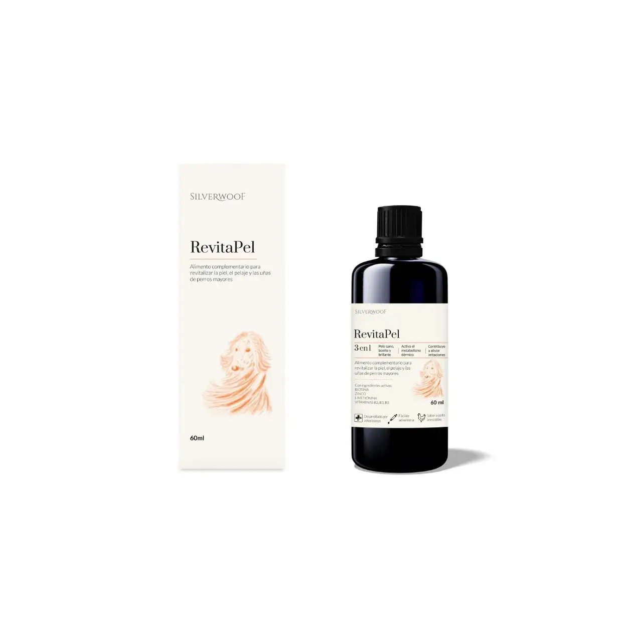 Silverwoof RevitaPel vloeibaar supplement met biotine ter versterking van huid en vacht bij honden 100 ml