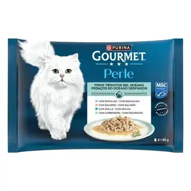 Gourmet Perle natvoer met fijne stukjes uit de oceaan voor katten 4x85 gr