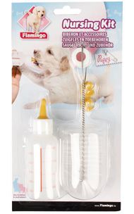 Flamingo Biberon pour Chiot avec Brosse