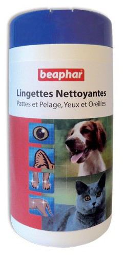 Beaphar 100 lingettes pour les jambes / yeux / oreilles. Multi-usages pour chiens et chats