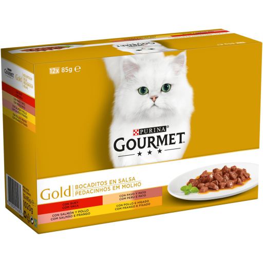 Gourmet Nourriture Humide Bouch&eacute;es en Sauce avec Saumon et Poulet