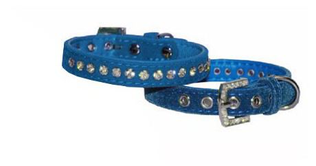 Collar Terciopelo Con Diamantes Azul - 30 X 1.27 Cm