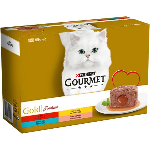 Gourmet Aliment Humide Gold Fondant Poulet, Buf, Thon et Saumon