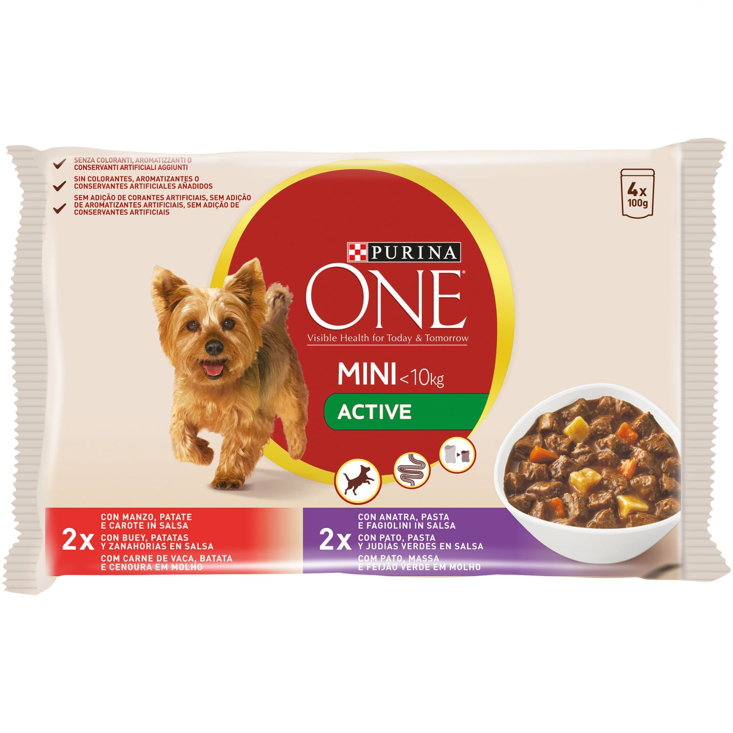 Miscota Purina One Alimento Húmedo Mini Active Buey Pato en Salsa