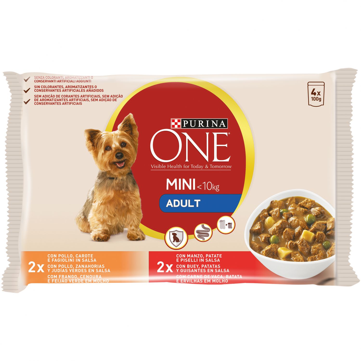 Miscota Purina One Alimento Húmedo Mini Adulto Pollo y Buey en Salsa