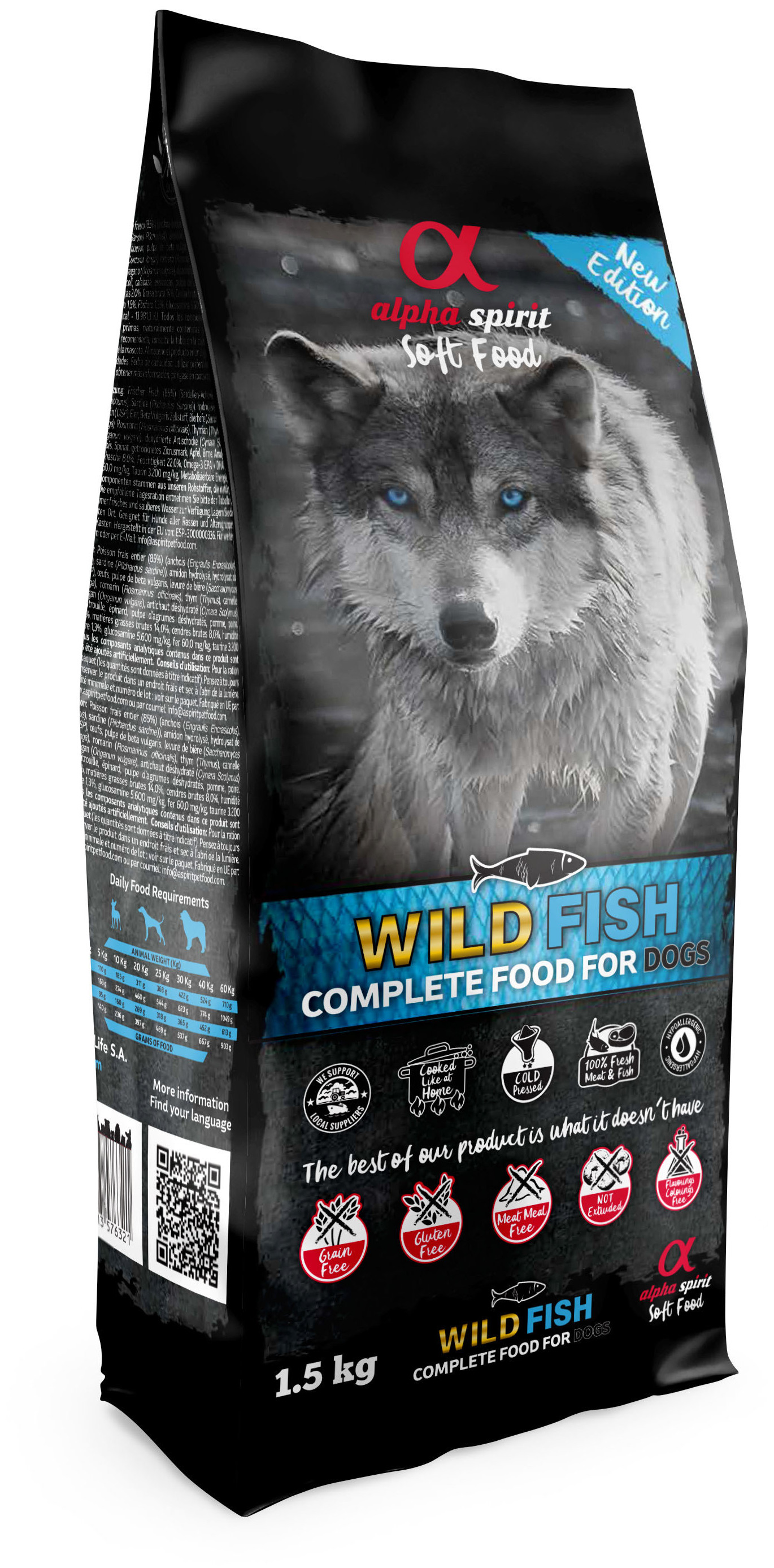 Miscota Alpha Spirit Cibo Secco Cibo Naturale per Cani Semi-Umido Multiprotein di Pesce