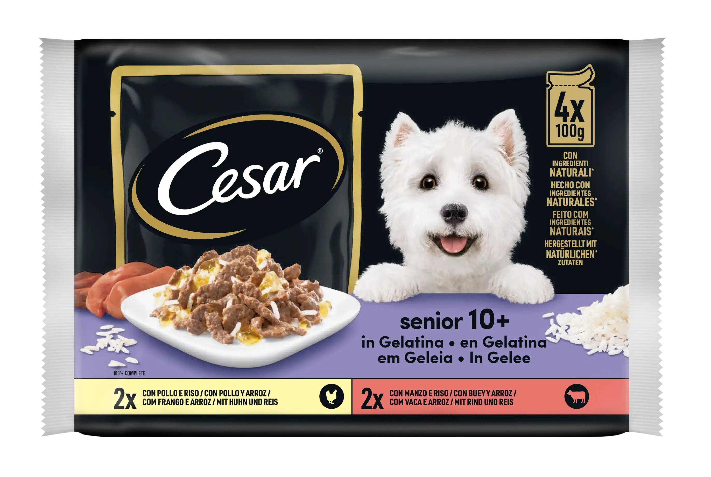 Cesar Senior Natvoer Multipack Gemengd Vlees In Gelei Selectie 4x100 gr