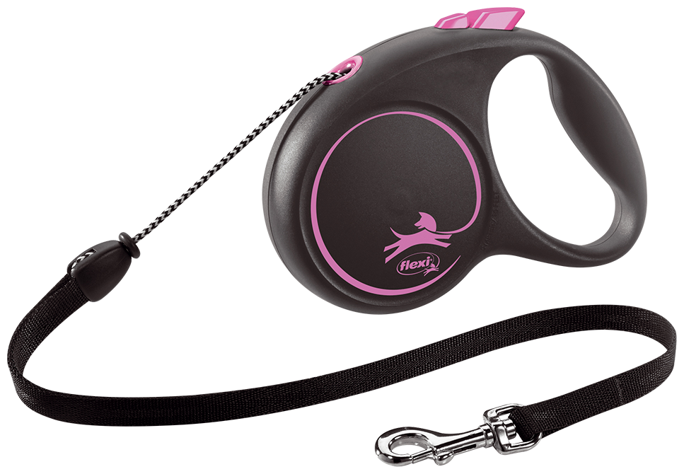 Miscota Flexi Guinzaglio di design nero e cavo rosa