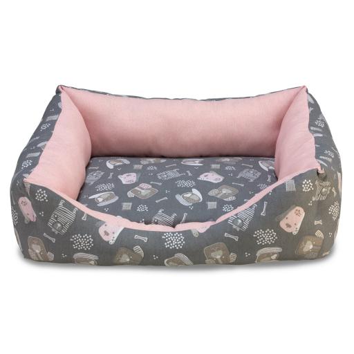 Dogs Square Bed in Pink and Gray