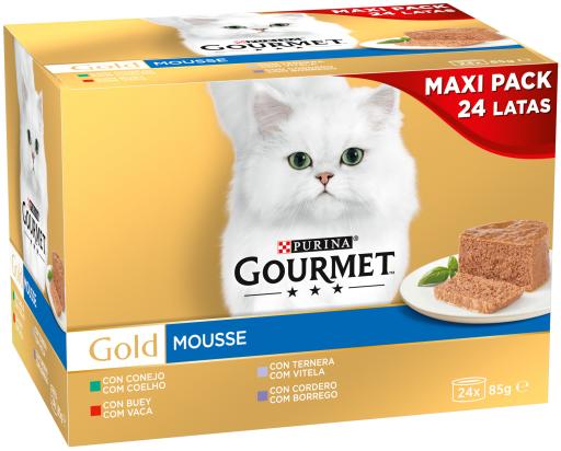 Comida Húmeda en Multipack Gold Mousse Ternera, Conejo, Buey y Cordero para Gatos
