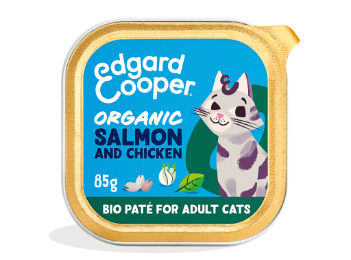 Getreidefreie Bio-Lachs- und Hühnerpastete für Katzen
