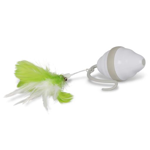 Brinquedo Interativo Speedy Mouse com Luz LED e Pena, Branco