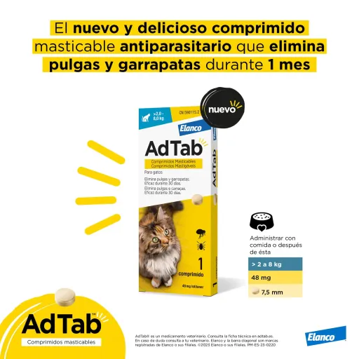 AdTab Comprimés antiparasitaires à croquer pour chats 2-8 kg (48 mg) AdTab Comprimés antiparasitaires à croquer pour chats 2-8 kg (48 mg)