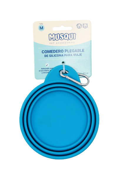 Miscota Musqui Piccola ciotola da viaggio pieghevole in silicone blu