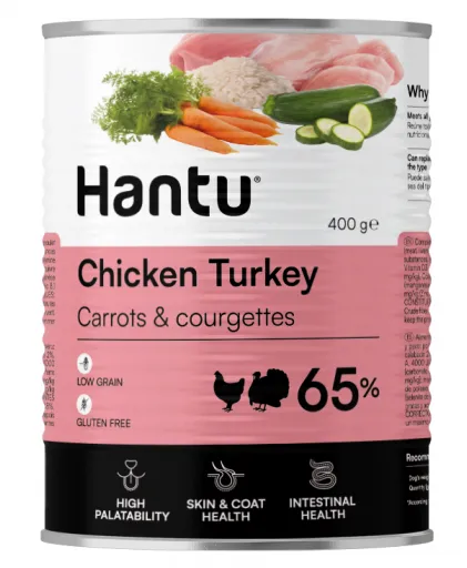 Hantu Comida H&uacute;meda de Pollo y Pavo con Zanahorias y Calabac&iacute;n para Perros Adultos