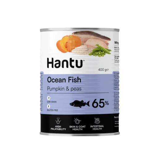 Alimento umido per pesci oceanici con zucca e piselli per cani adulti