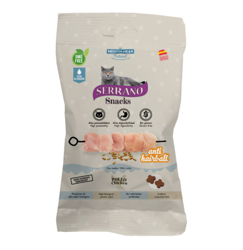 Mediterranean Natural Serrano Snacks met kip tegen haarballen voor katten 50 GR