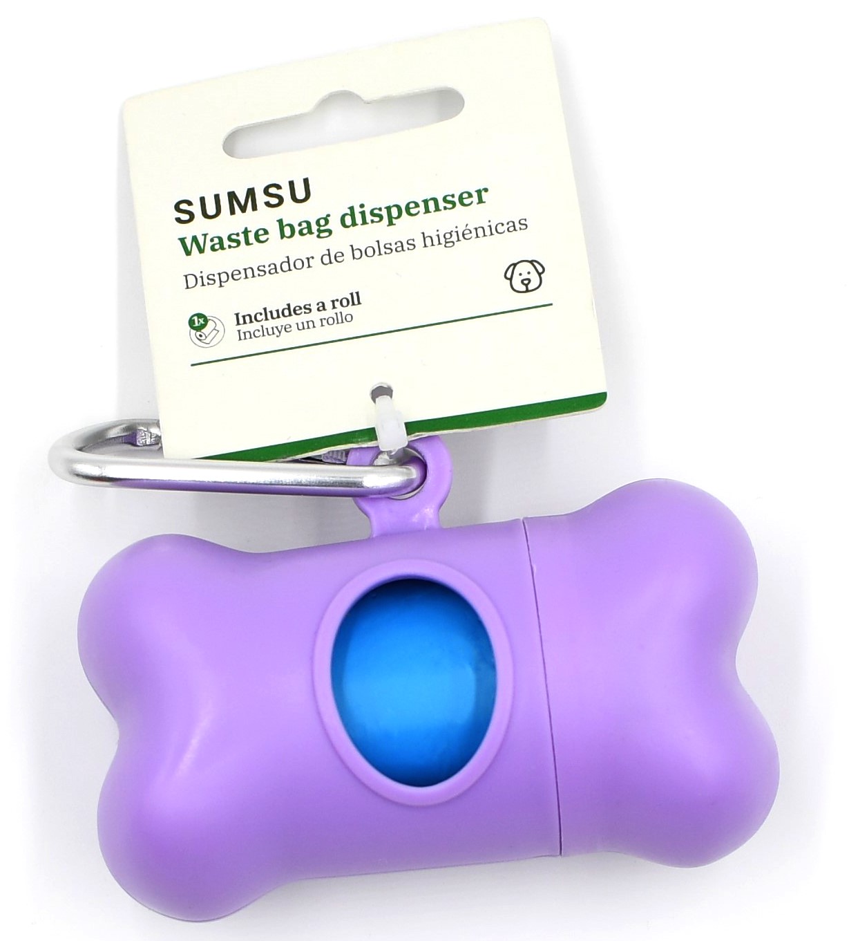 Miscota SUMSU Dispenser per sacchetti igienici viola con 1 rotolo di sacchetti igienici