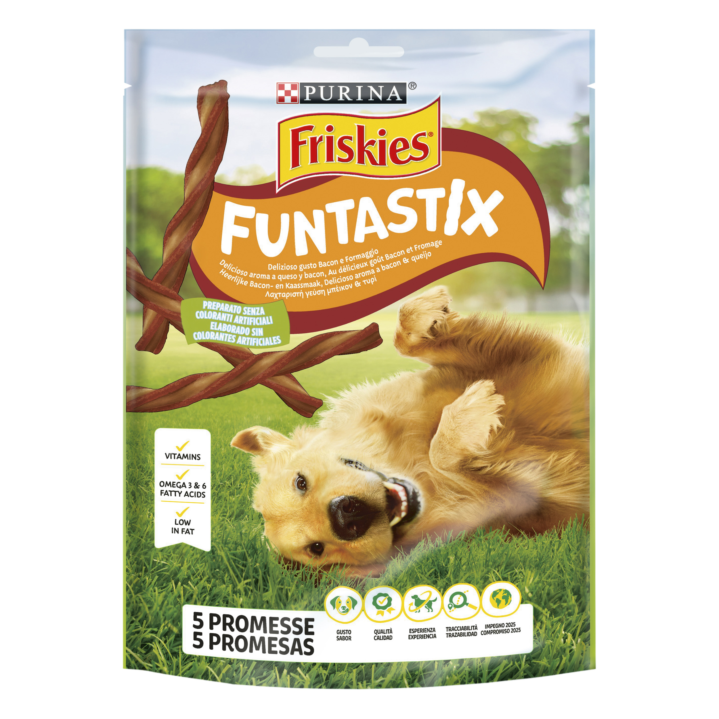 Miscota Purina Friskies Funtastix snack al formaggio e pancetta per cani