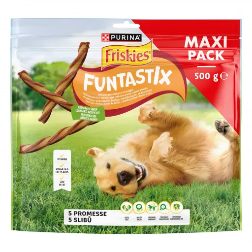 Purina Friskies Funtastix Leckerli-Snacks mit Käse und Speck für Hunde
