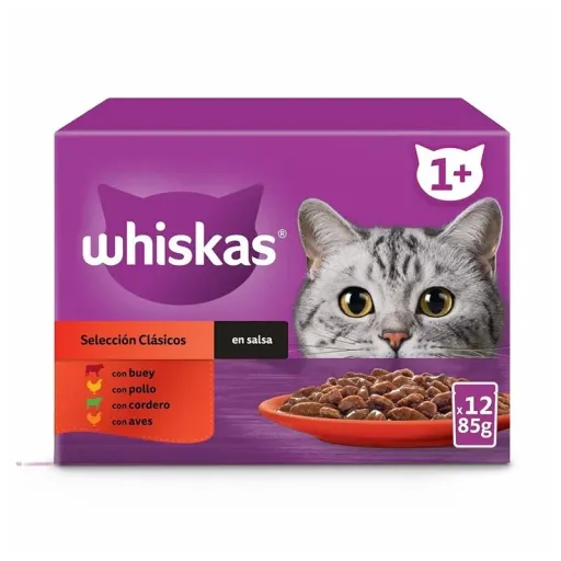 Whiskas Comida H&uacute;meda Selecci&oacute;n Cl&aacute;sicos Carne en Salsa para Gatos 48X85Gr