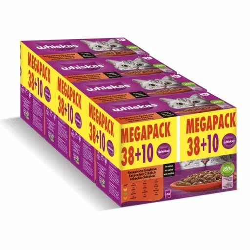 Whiskas Comida H&uacute;meda Selecci&oacute;n Cl&aacute;sicos Carne en Salsa para Gatos 48X85Gr