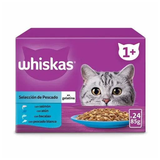 Whiskas Comida H&uacute;meda Selecci&oacute;n de Pescados en Gelatina para Gatos 48X85Gr