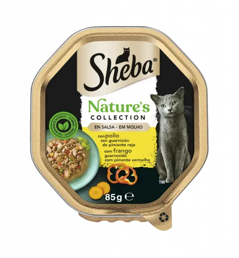 Sheba Comida H&uacute;meda Completa Natural singlut&eacute;n con Pollo para Gatos Adultos