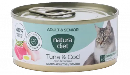 Natura Diet Comida H&uacute;meda en Pat&eacute; de Atun y Bacalao para Gatos Adultos Senior