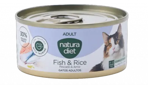 Natura Diet Comida H&uacute;meda en Pat&eacute; de Pescado y Arroz para Gatos Adultos