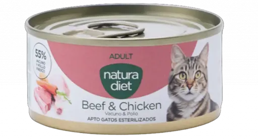 Natura Diet Comida H&uacute;meda en Pat&eacute; de Carne y Pollo para Gatos Adultos