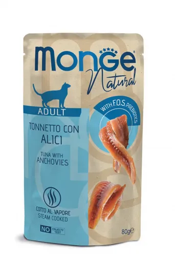 Monge Natural Wet Food Pouches Tuna and Anchovies for Cats